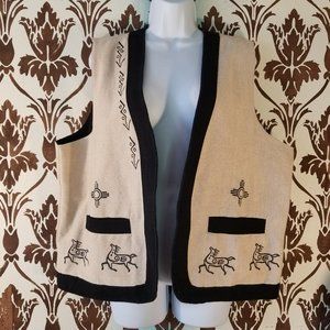 VENUS IMPORTS 100% Cotton Black-Beige Horses-Southwest-Primitive VEST women's XL